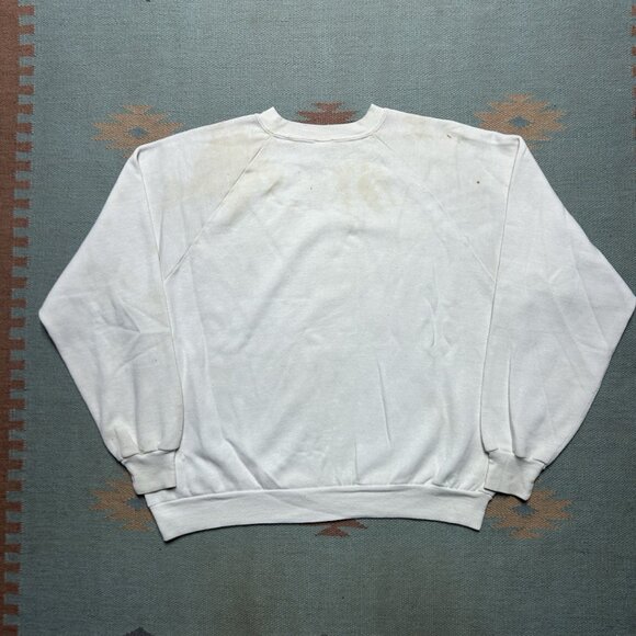 Vintage 70s 80s crewneck sweatshirt blank white stained grunge worn adult XL - Picture 7 of 12